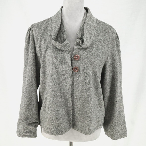 Charlotte Tarantola Jacket Womens XL Gray Wool Blend Lined Swing Trapeze Pleat - Picture 1 of 13